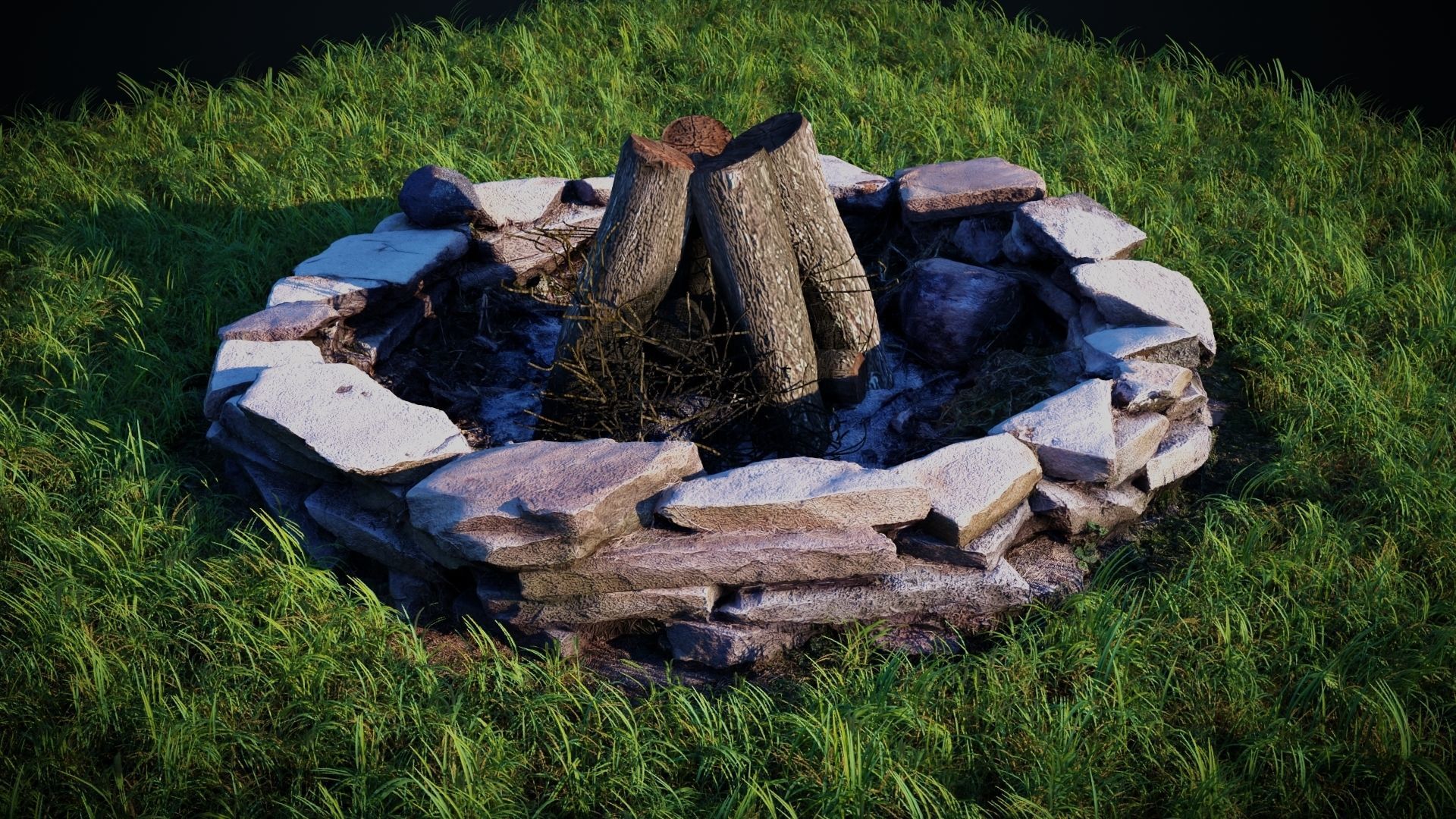Flagstone Fire Pit with Optional Firewood 3D model_4