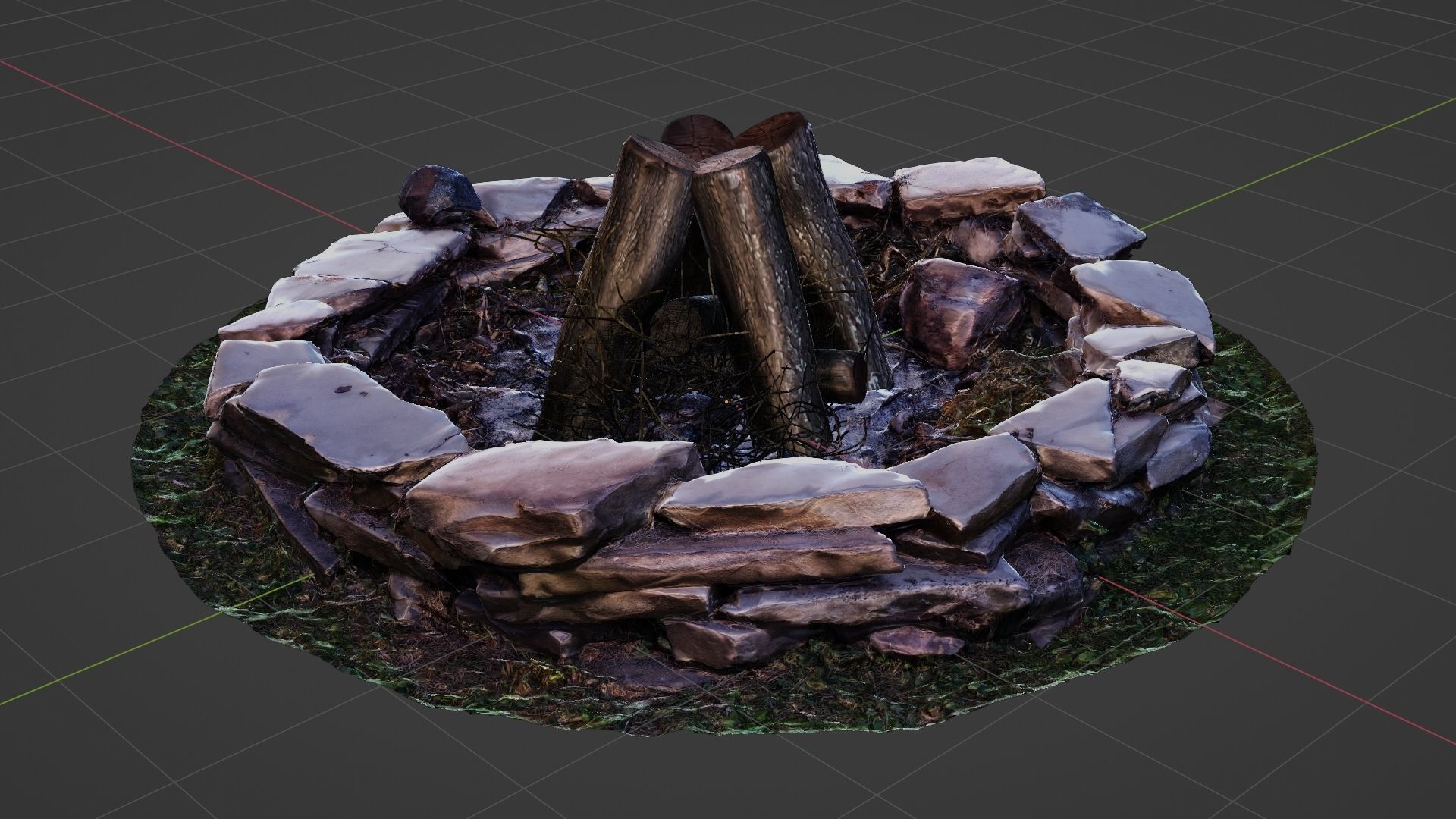 Flagstone Fire Pit with Optional Firewood 3D model_7