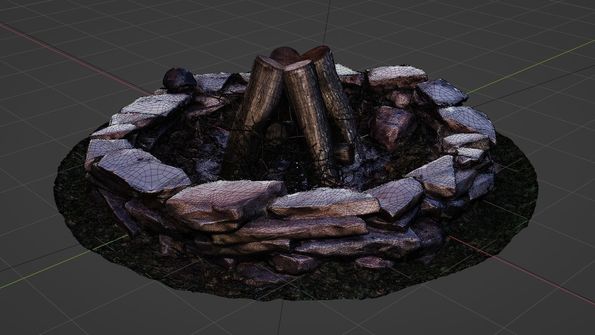 Flagstone Fire Pit with Optional Firewood 3D model_6