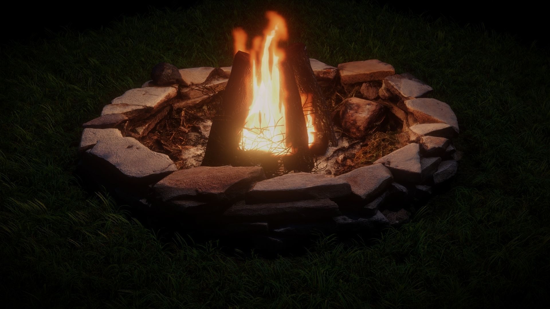 Flagstone Fire Pit with Optional Firewood 3D model_2