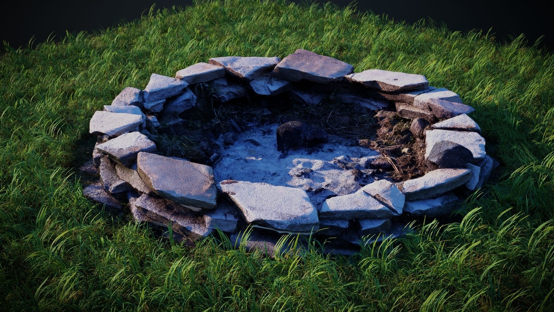 Flagstone Fire Pit with Optional Firewood 3D model_1
