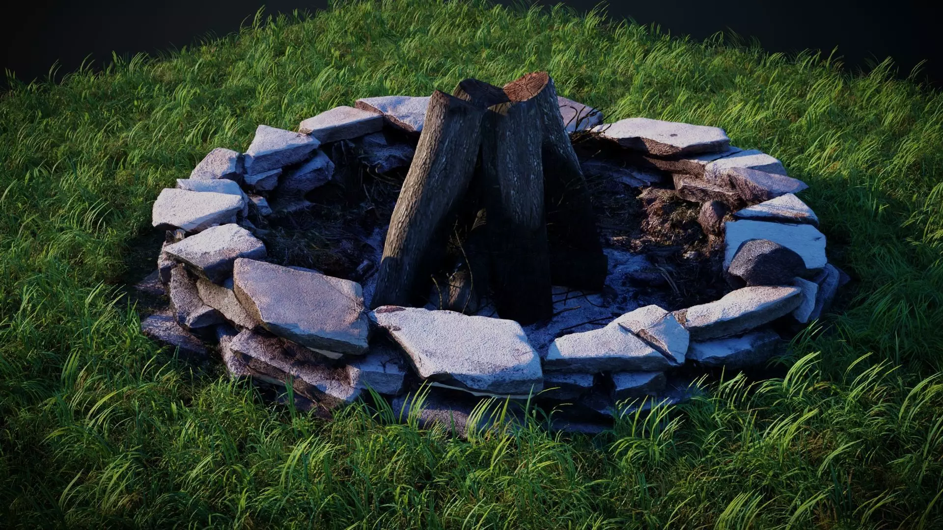 Flagstone Fire Pit with Optional Firewood 3D model_0