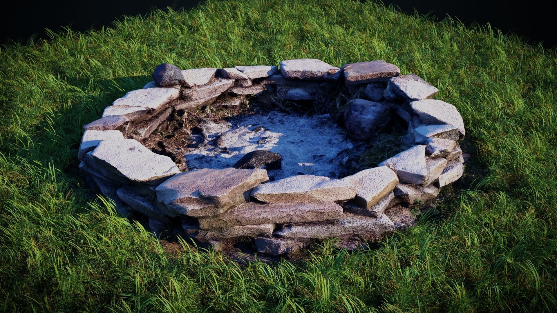 Flagstone Fire Pit with Optional Firewood 3D model_3
