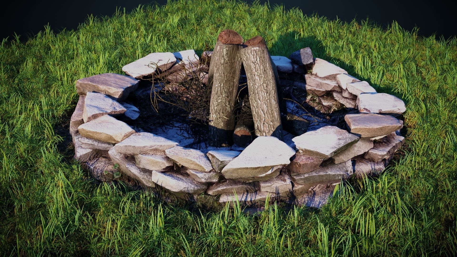Flagstone Fire Pit with Optional Firewood 3D model_8