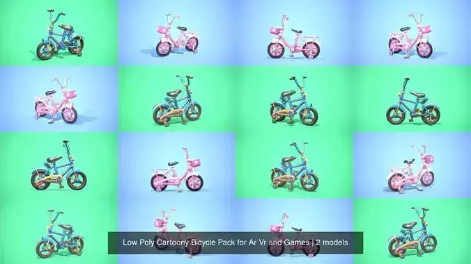 Low Poly Cartoony Bicycle Pack for Ar Vr and Games