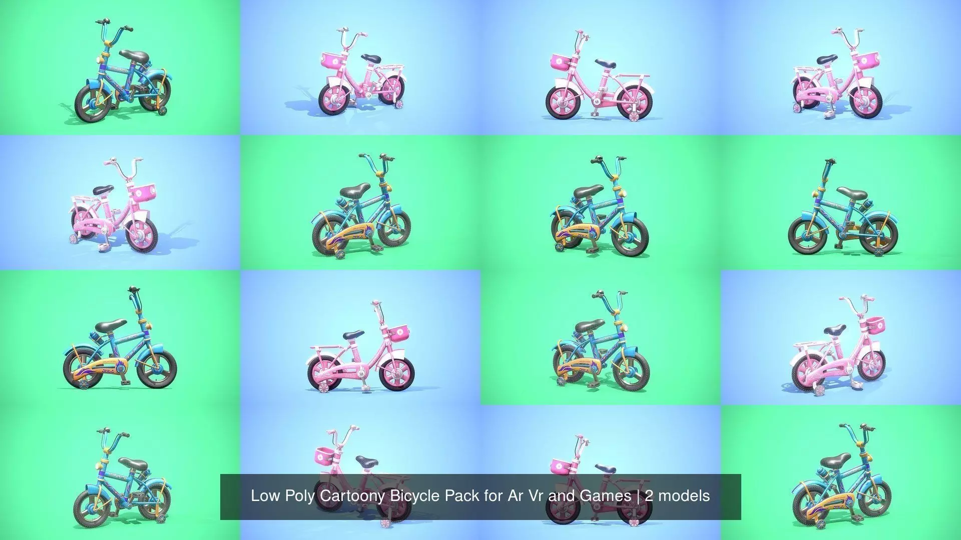 Low Poly Cartoony Bicycle Pack for Ar Vr and Games 3D Model Collection_3