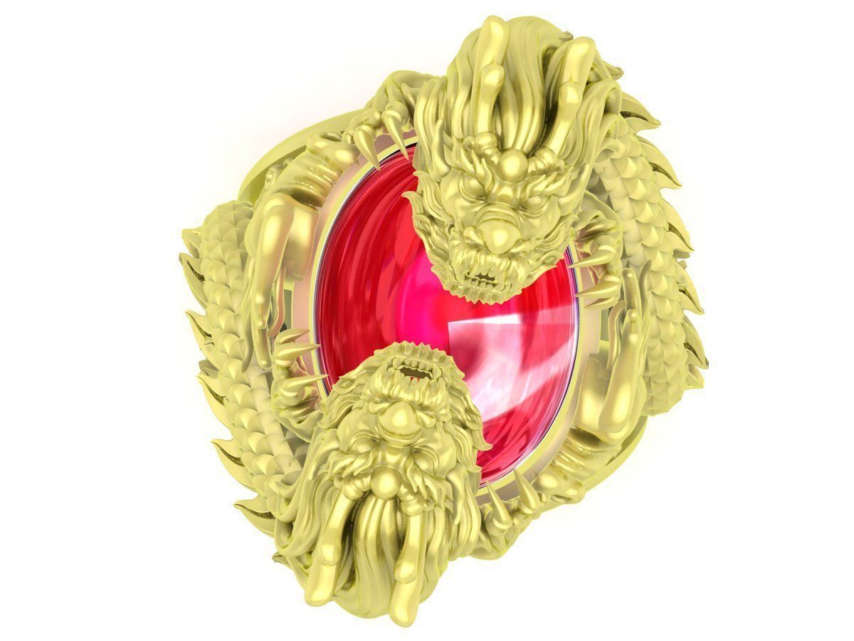 oval ruby chinese dragon ring for men 3873 3D print model_2