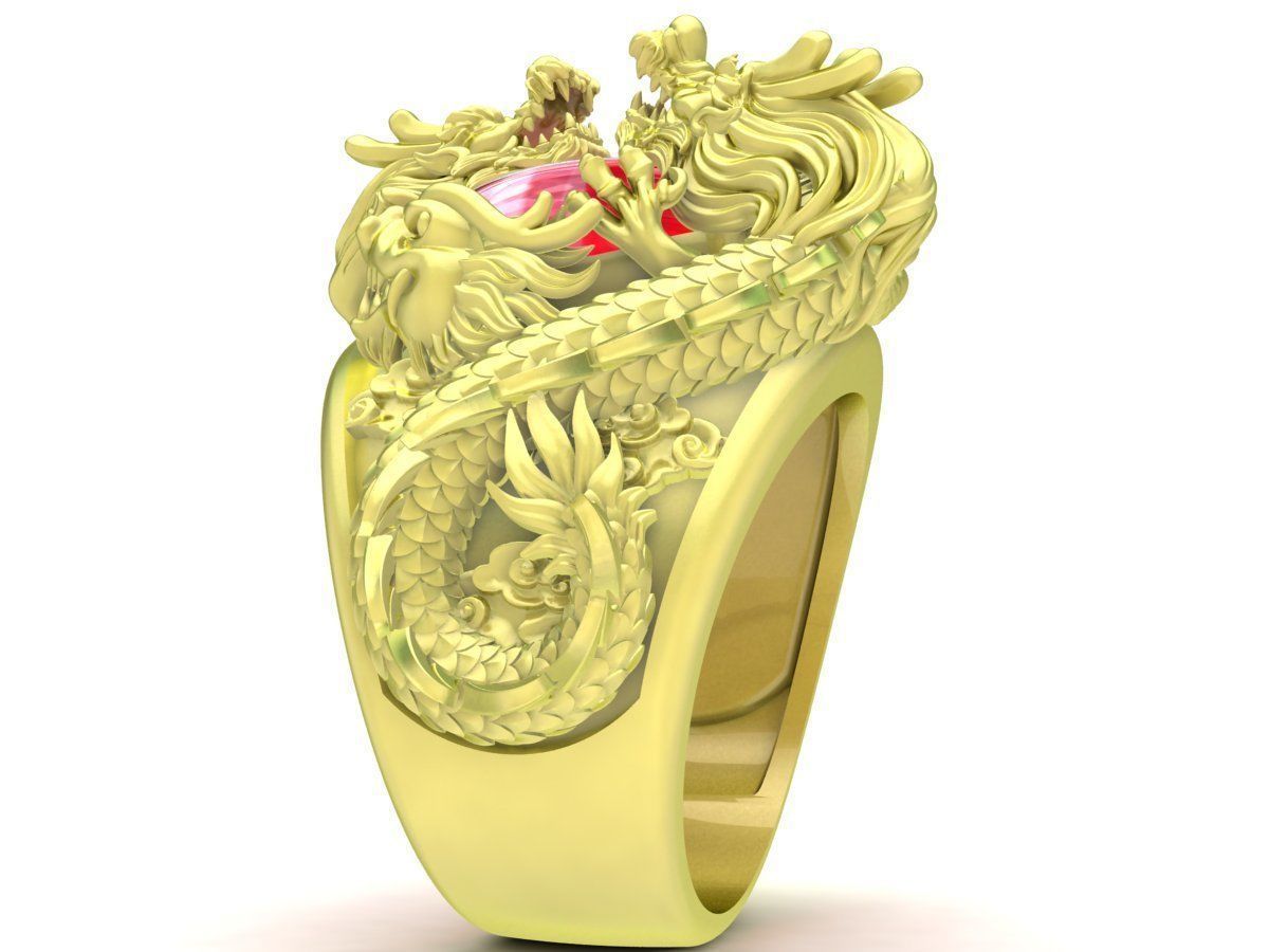oval ruby chinese dragon ring for men 3873 3D print model_7