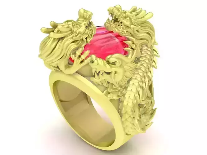 oval ruby chinese dragon ring for men 3873