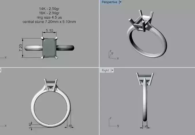 Emerald cut ring - 3D print model