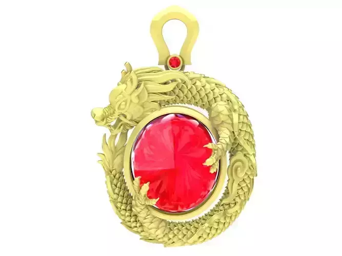 zodiac ruby oval chinese dragon pendant for men 3878