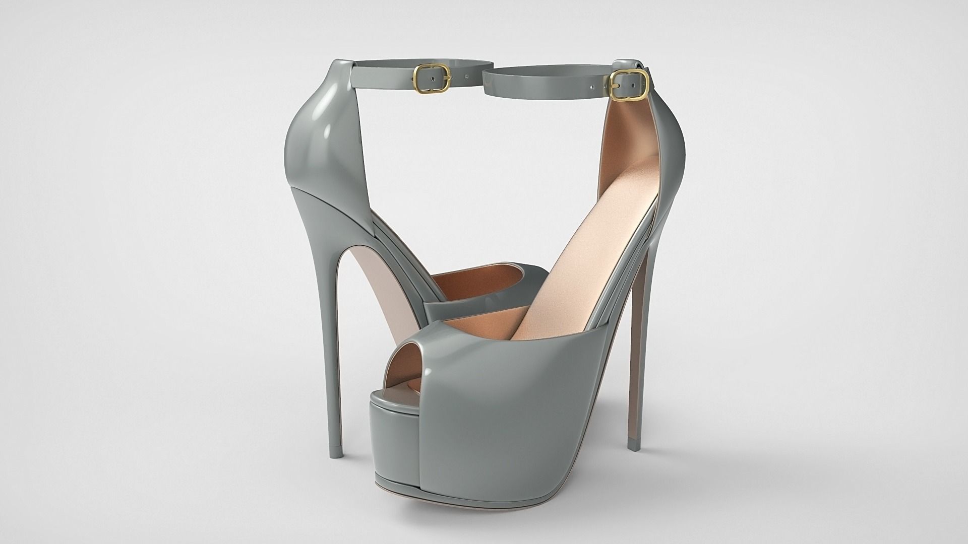 Beautiful Peep Toe Platform High Heels Shoes with Ankle Strap 3D model_38