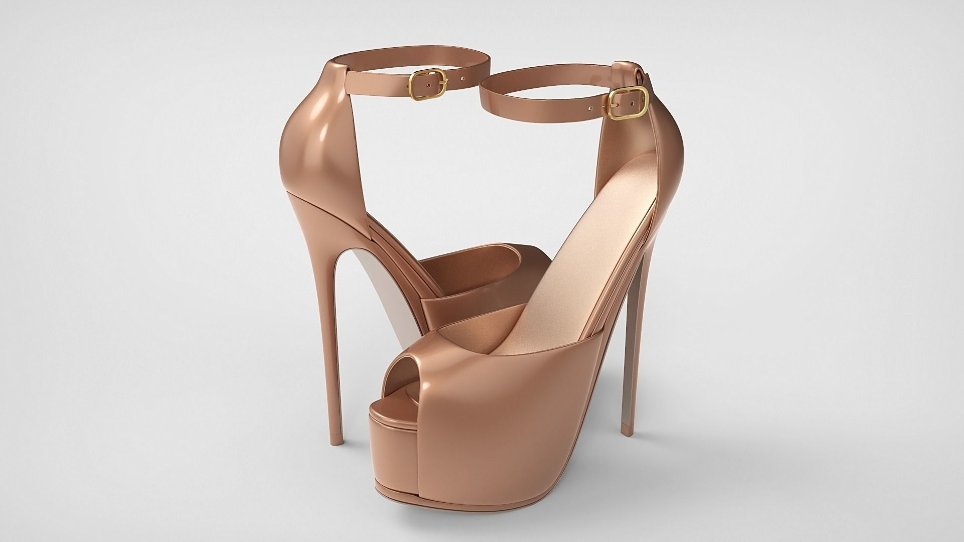Beautiful Peep Toe Platform High Heels Shoes with Ankle Strap 3D model_69