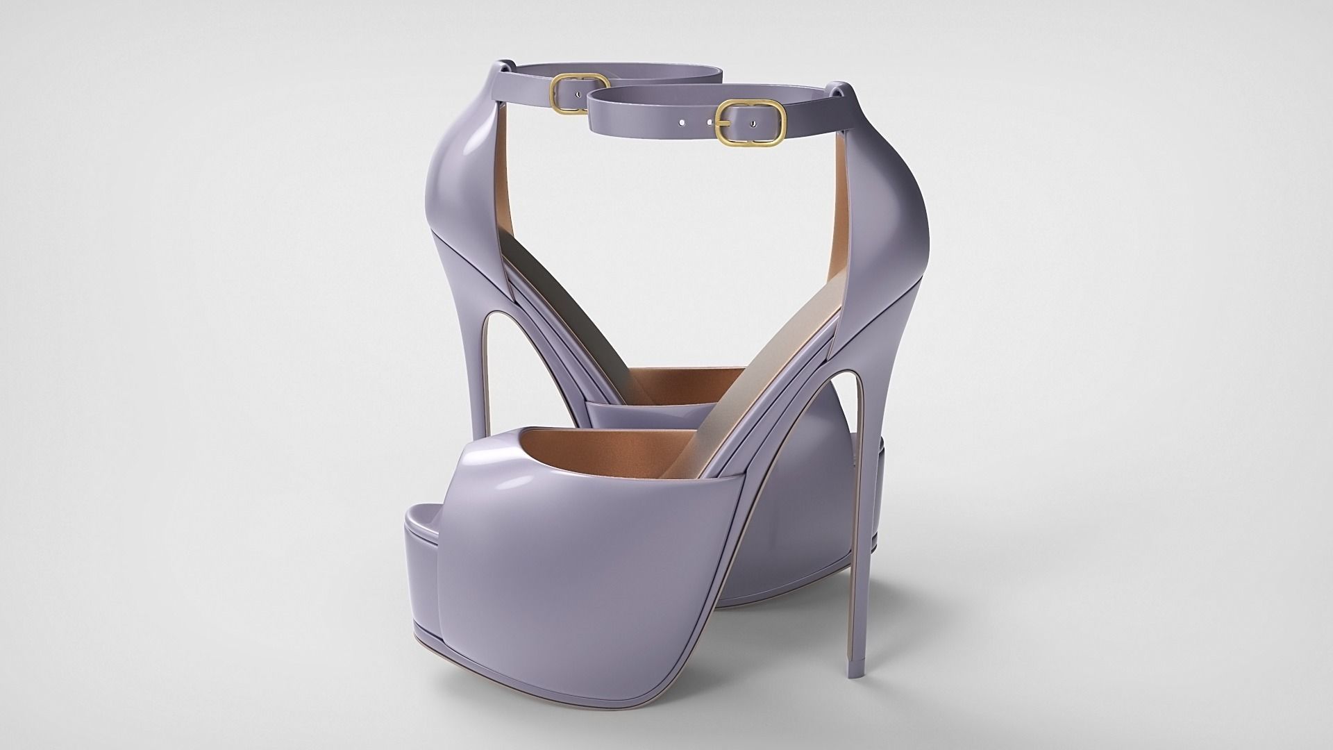 Beautiful Peep Toe Platform High Heels Shoes with Ankle Strap 3D model_64
