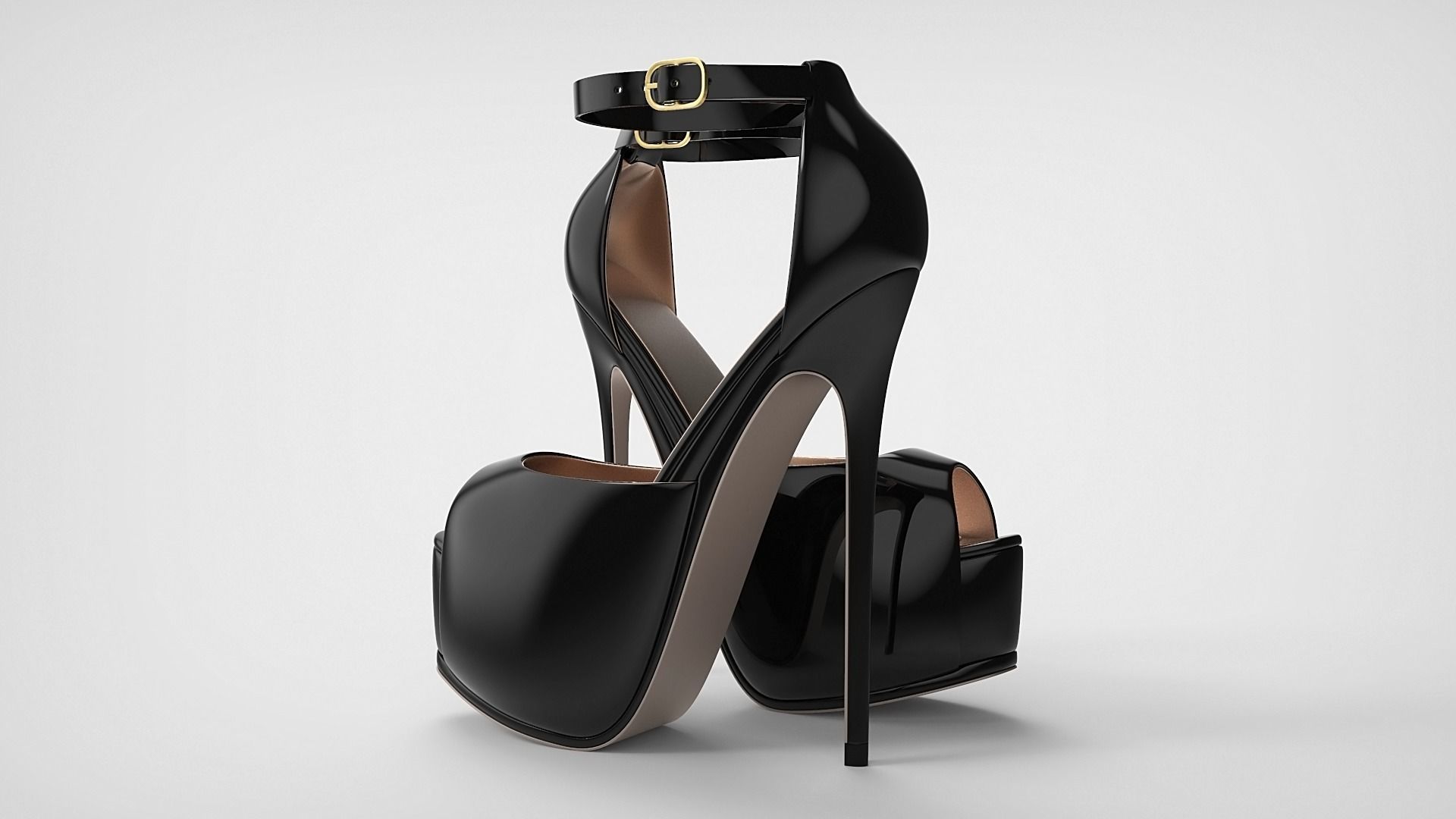 Beautiful Peep Toe Platform High Heels Shoes with Ankle Strap 3D model_23