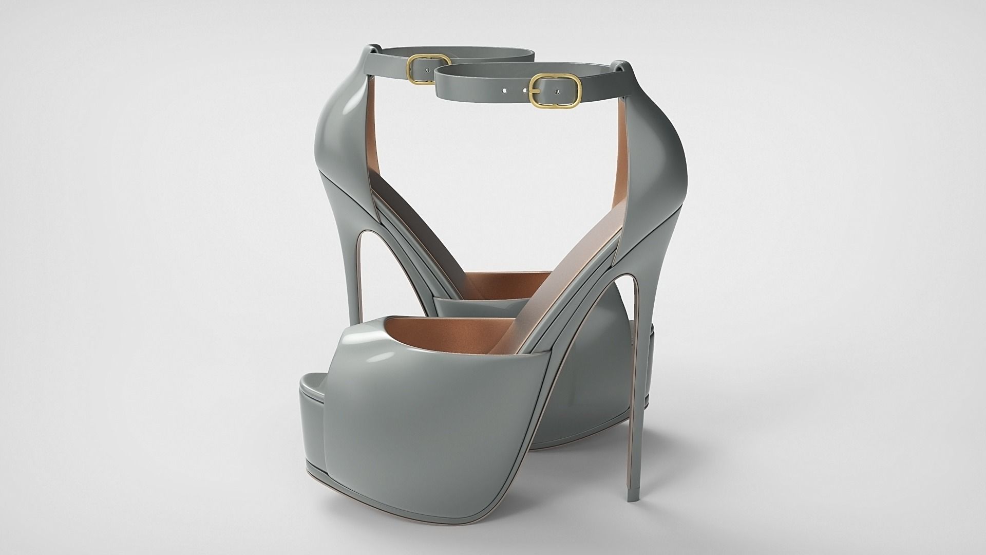 Beautiful Peep Toe Platform High Heels Shoes with Ankle Strap 3D model_40