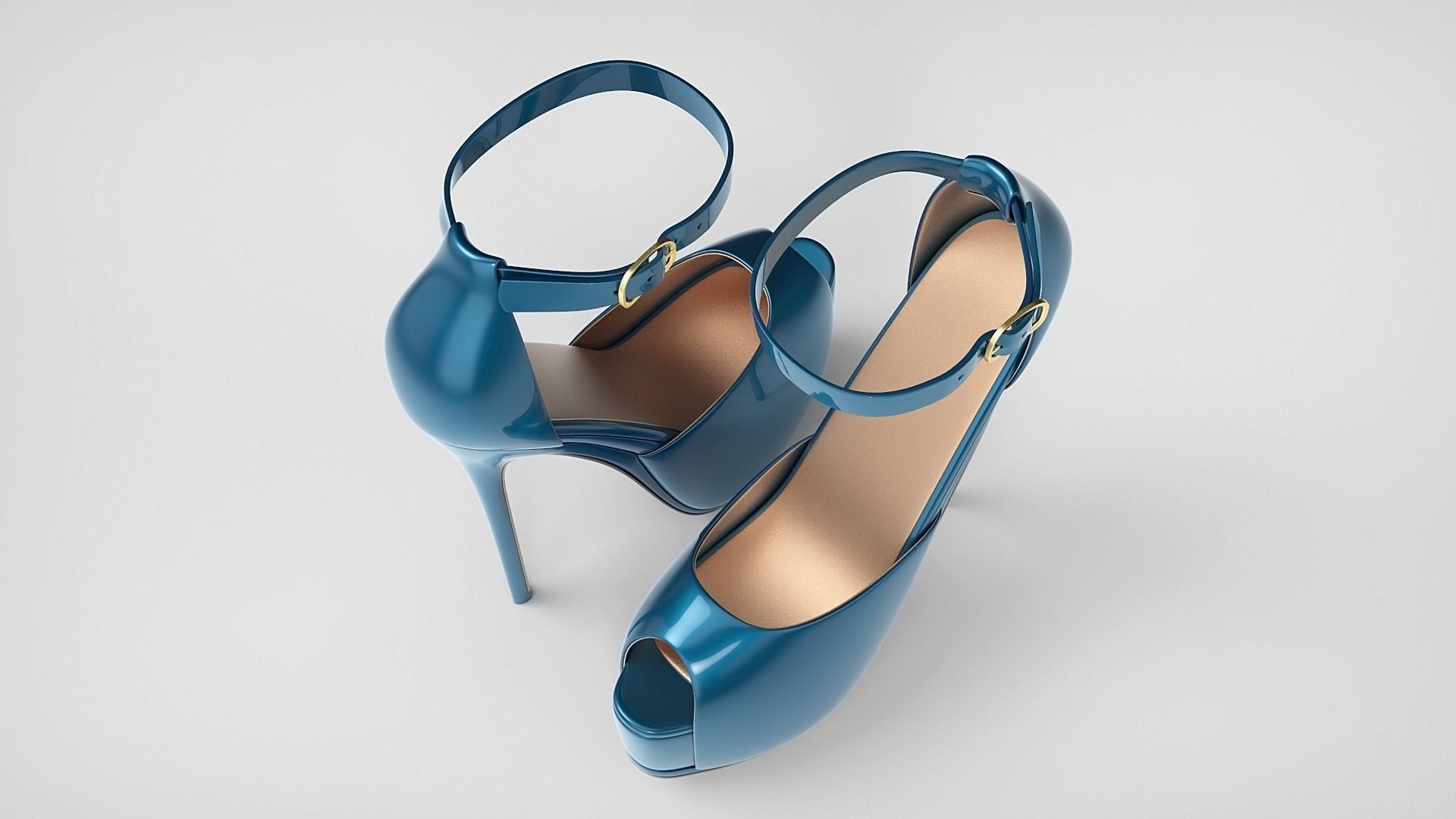 Beautiful Peep Toe Platform High Heels Shoes with Ankle Strap 3D model_5