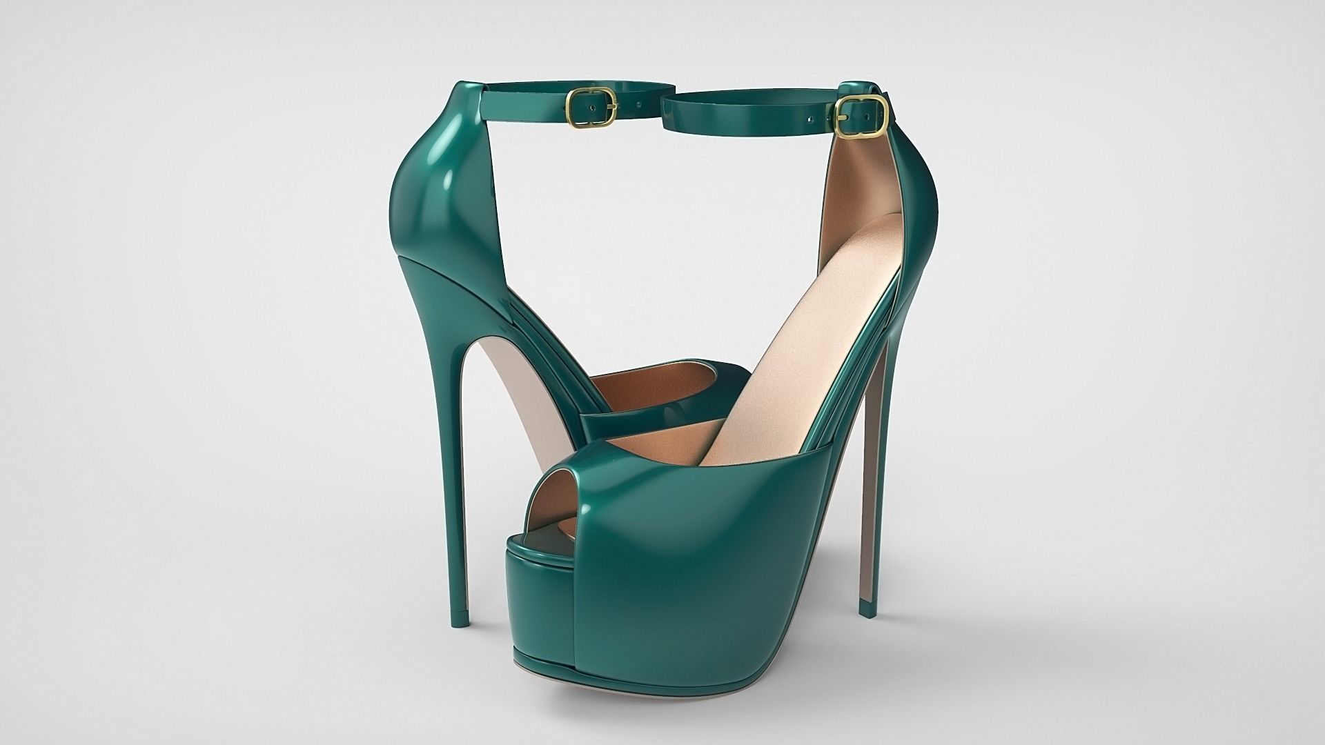 Beautiful Peep Toe Platform High Heels Shoes with Ankle Strap 3D model_29