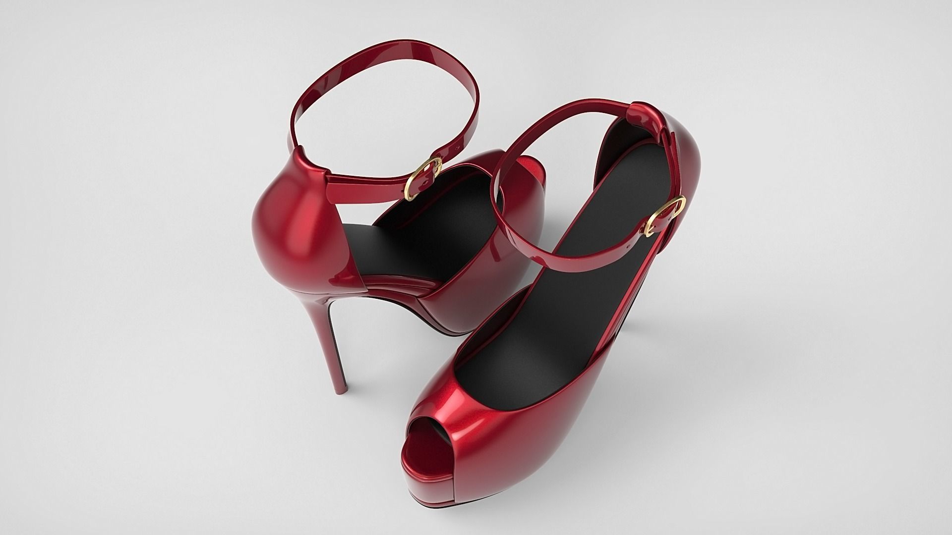 Beautiful Peep Toe Platform High Heels Shoes with Ankle Strap 3D model_79