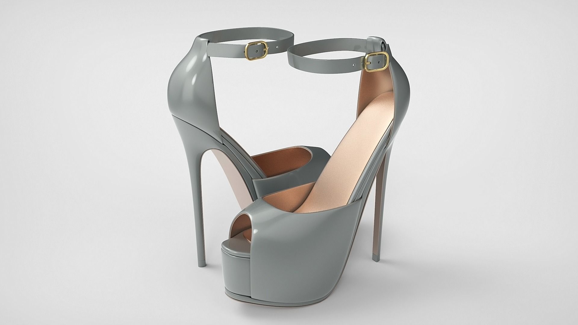 Beautiful Peep Toe Platform High Heels Shoes with Ankle Strap 3D model_39