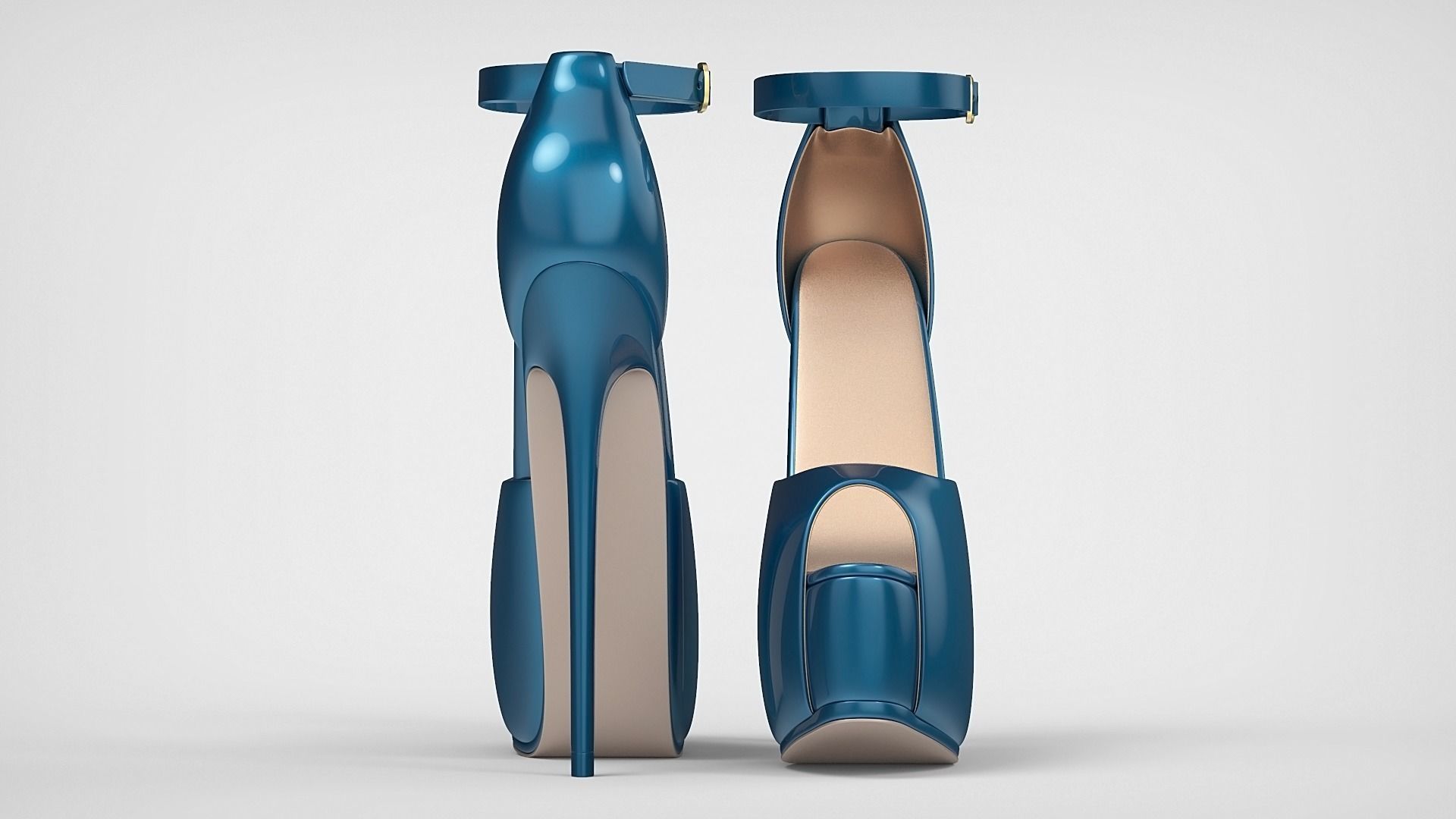 Beautiful Peep Toe Platform High Heels Shoes with Ankle Strap 3D model_4