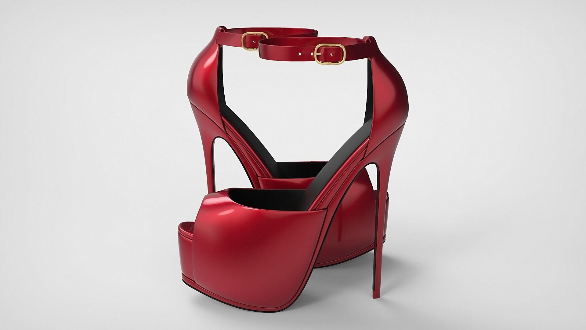 Beautiful Peep Toe Platform High Heels Shoes with Ankle Strap 3D model_76