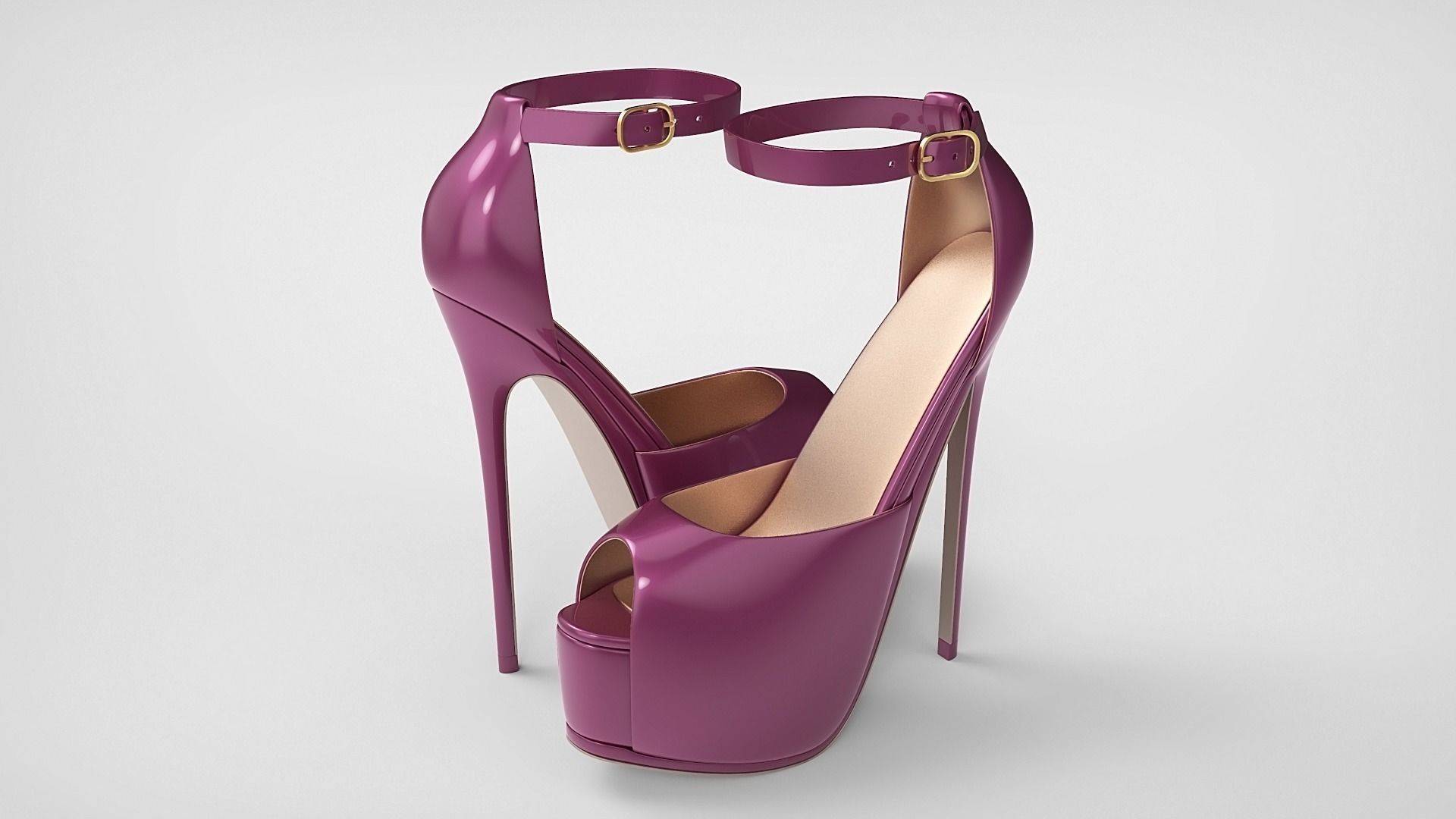 Beautiful Peep Toe Platform High Heels Shoes with Ankle Strap 3D model_57