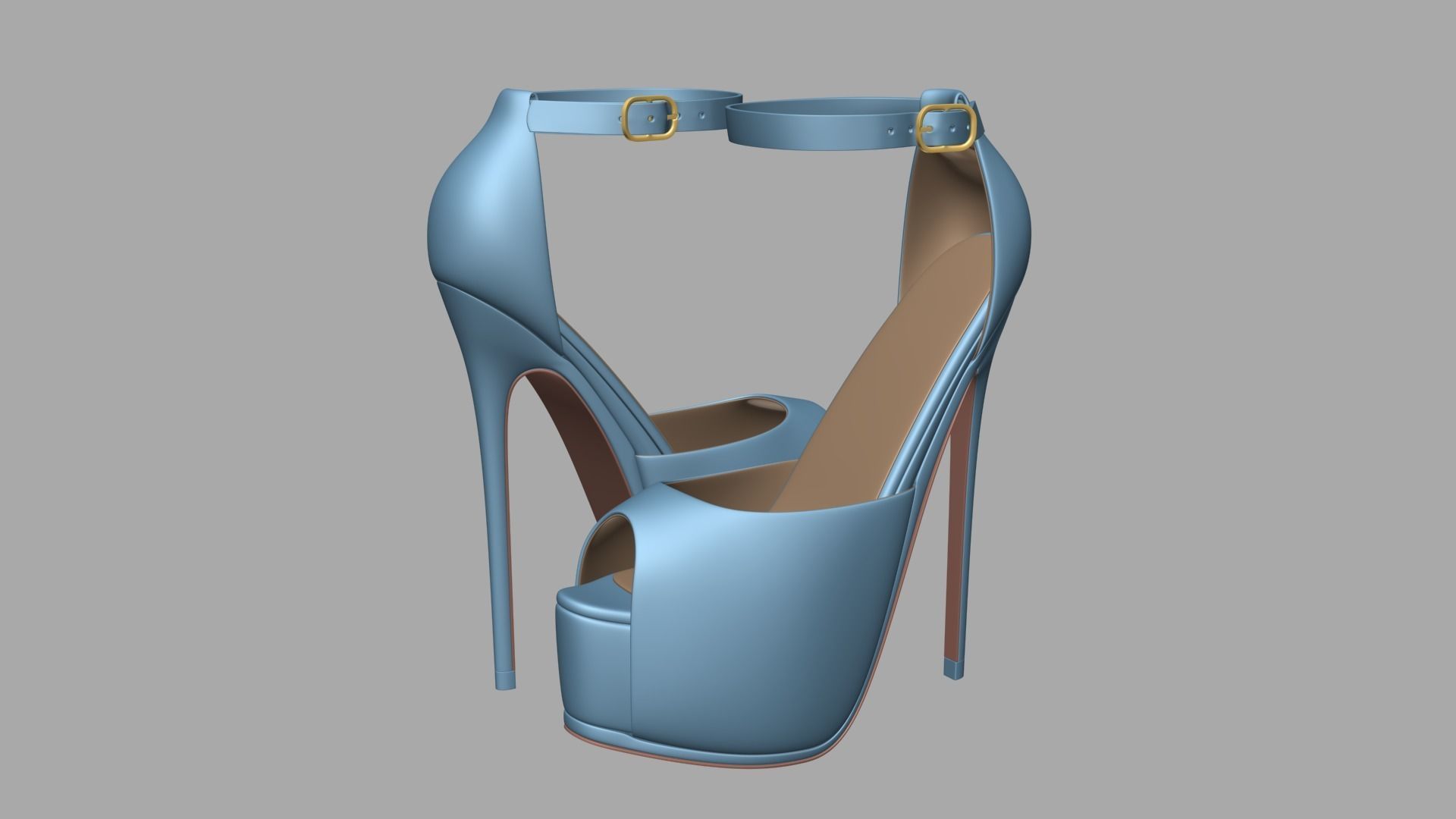 Beautiful Peep Toe Platform High Heels Shoes with Ankle Strap 3D model_11