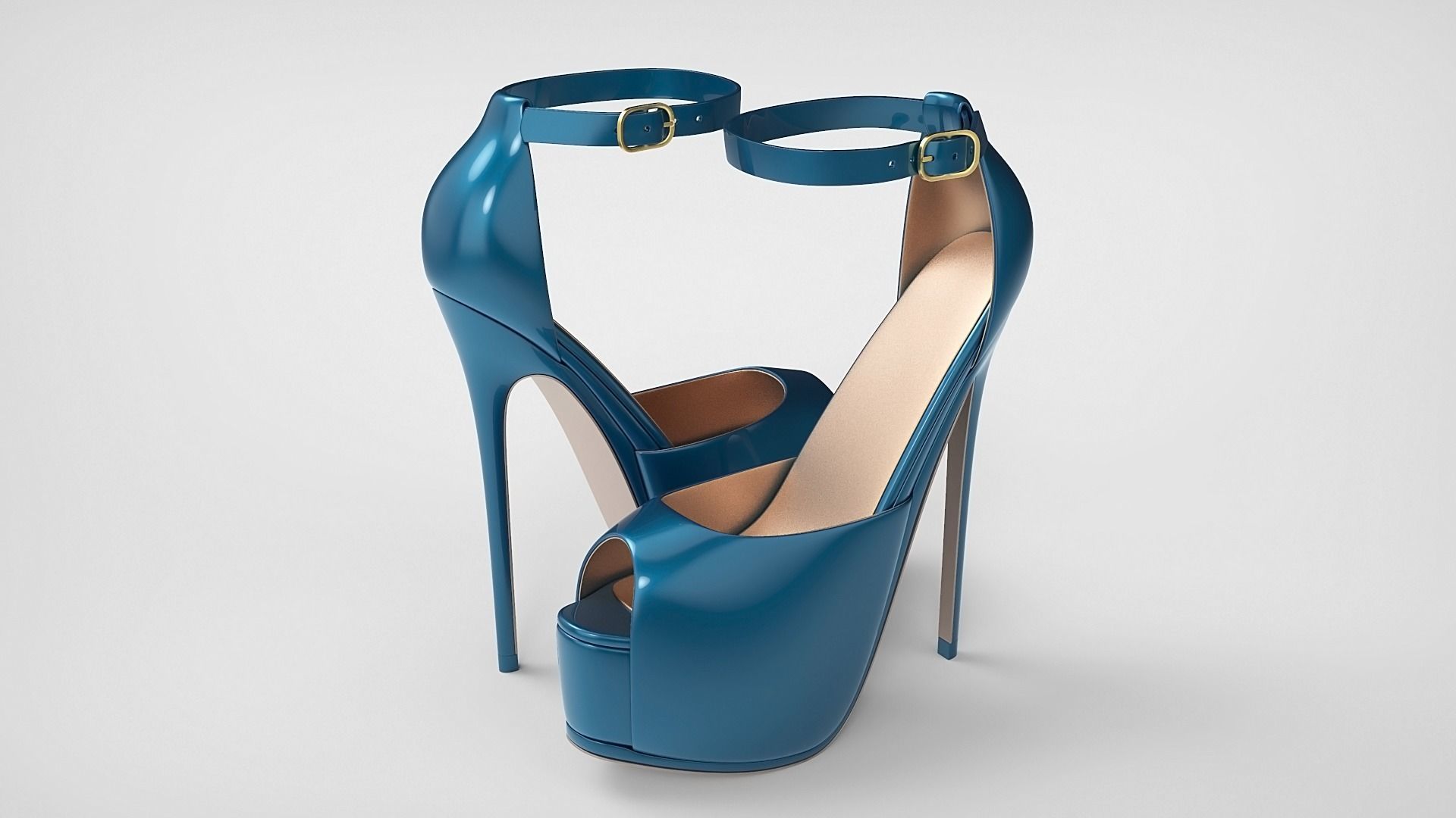 Beautiful Peep Toe Platform High Heels Shoes with Ankle Strap 3D model_1