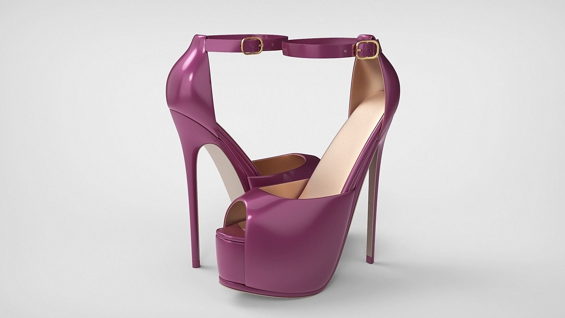 Beautiful Peep Toe Platform High Heels Shoes with Ankle Strap 3D model_56