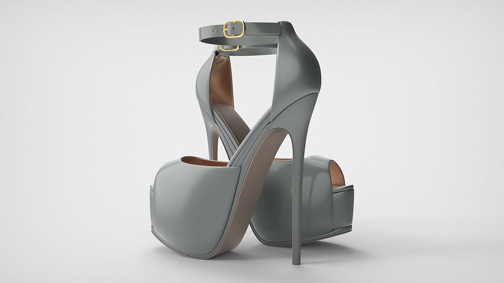 Beautiful Peep Toe Platform High Heels Shoes with Ankle Strap 3D model_41