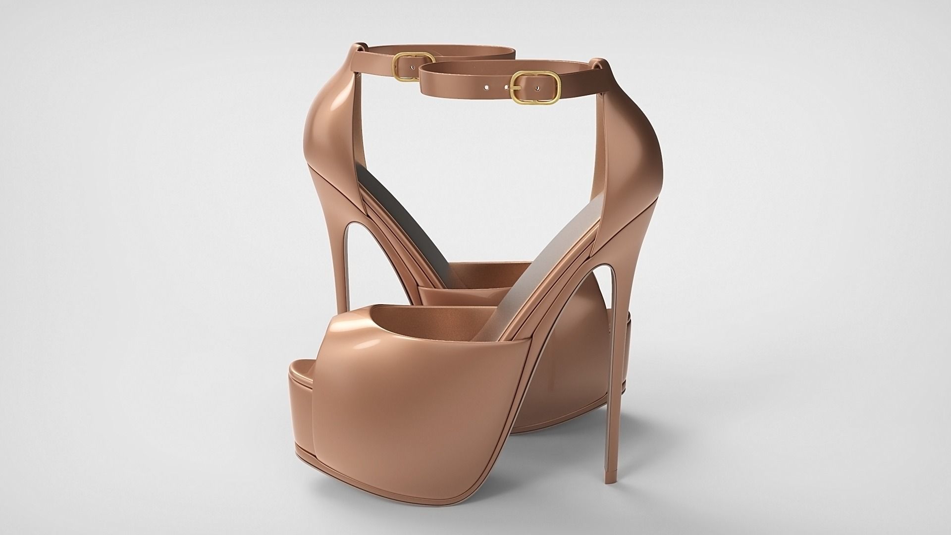 Beautiful Peep Toe Platform High Heels Shoes with Ankle Strap 3D model_70