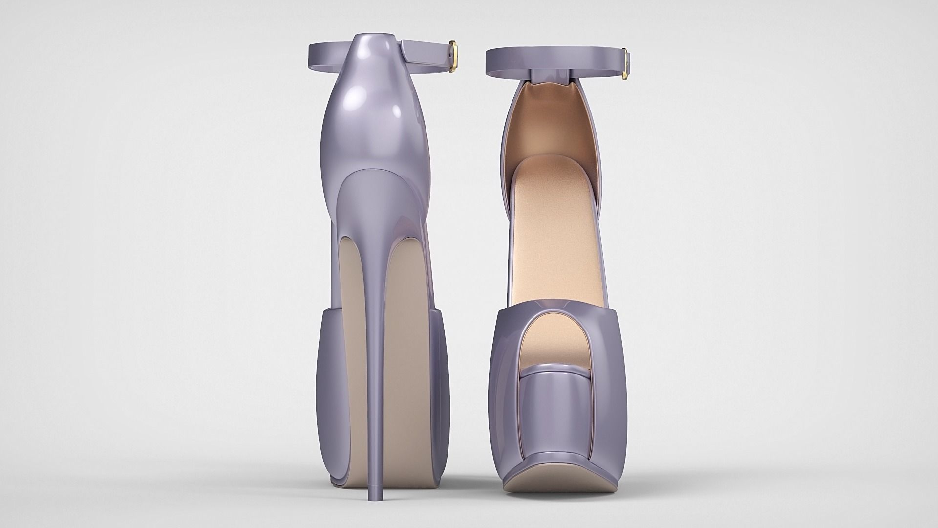 Beautiful Peep Toe Platform High Heels Shoes with Ankle Strap 3D model_66