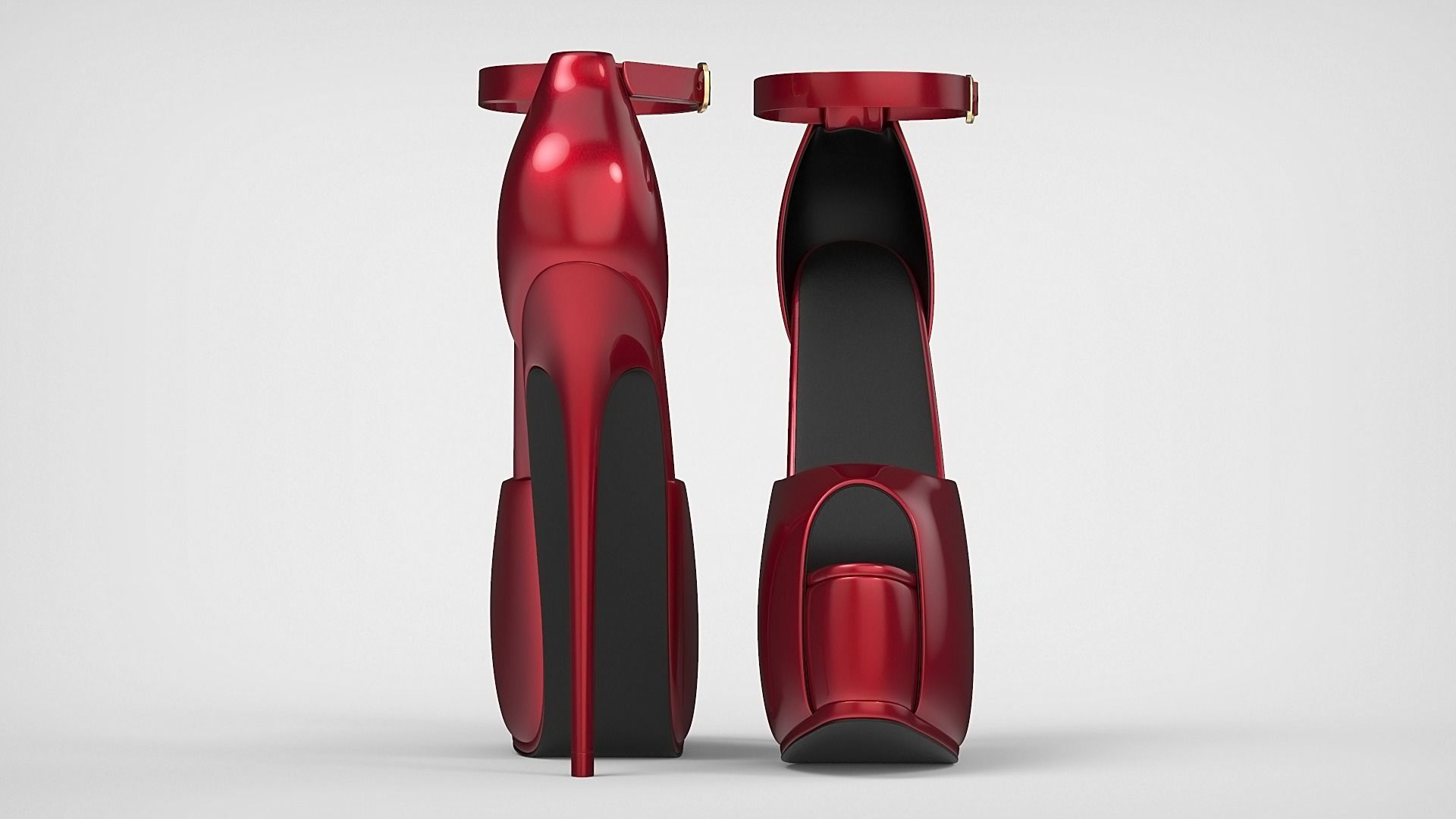 Beautiful Peep Toe Platform High Heels Shoes with Ankle Strap 3D model_78