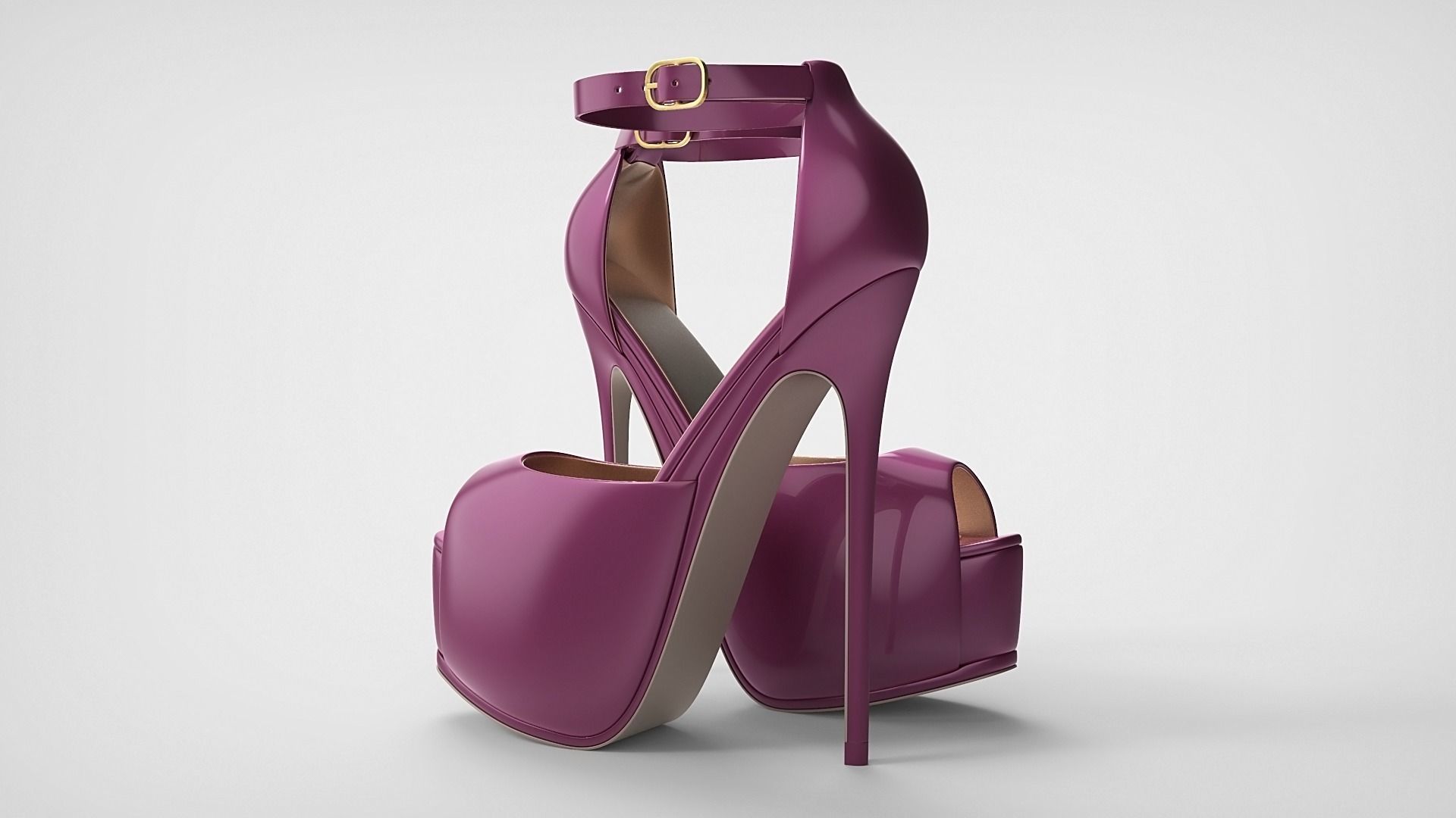 Beautiful Peep Toe Platform High Heels Shoes with Ankle Strap 3D model_59