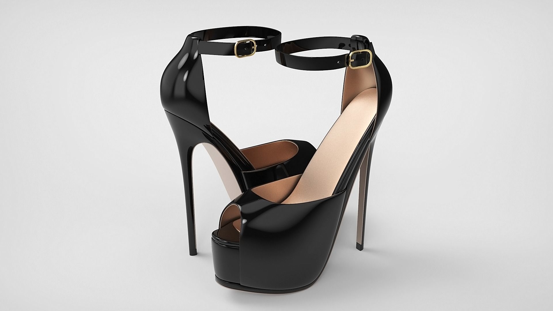 Beautiful Peep Toe Platform High Heels Shoes with Ankle Strap 3D model_21