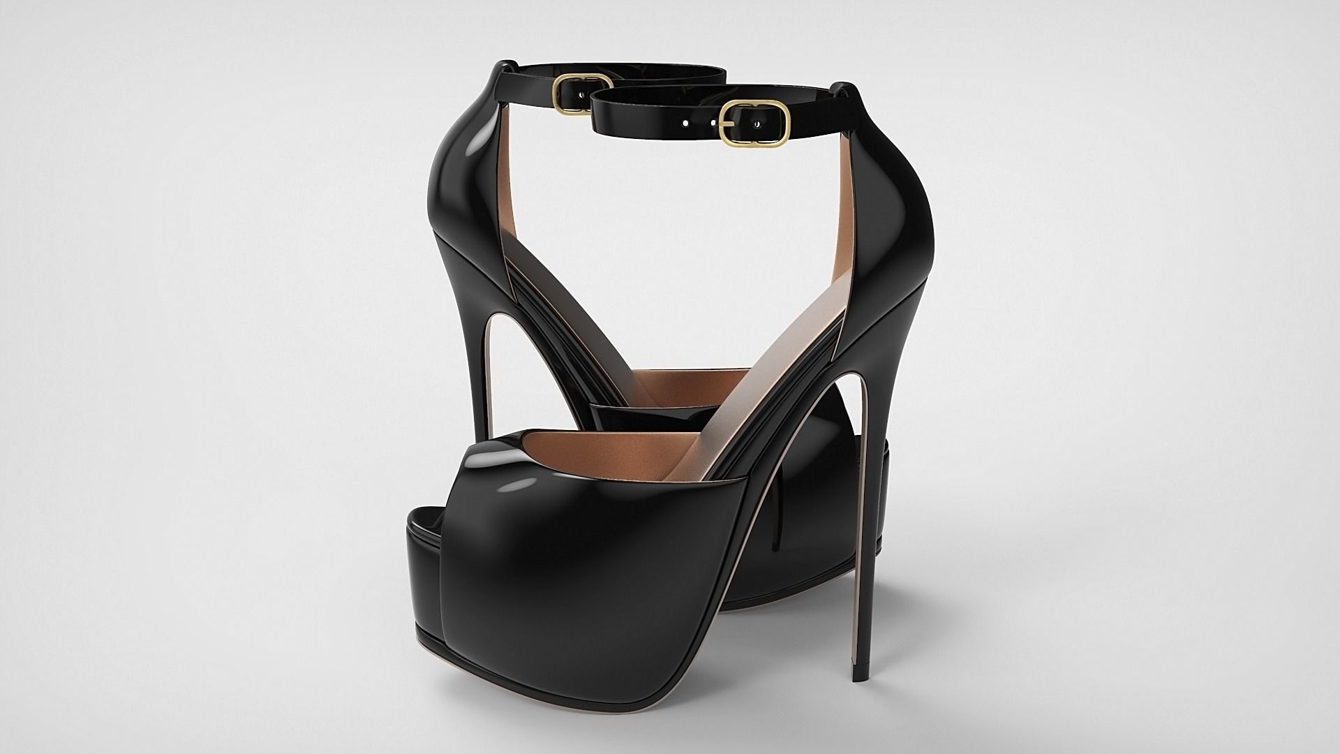 Beautiful Peep Toe Platform High Heels Shoes with Ankle Strap 3D model_22