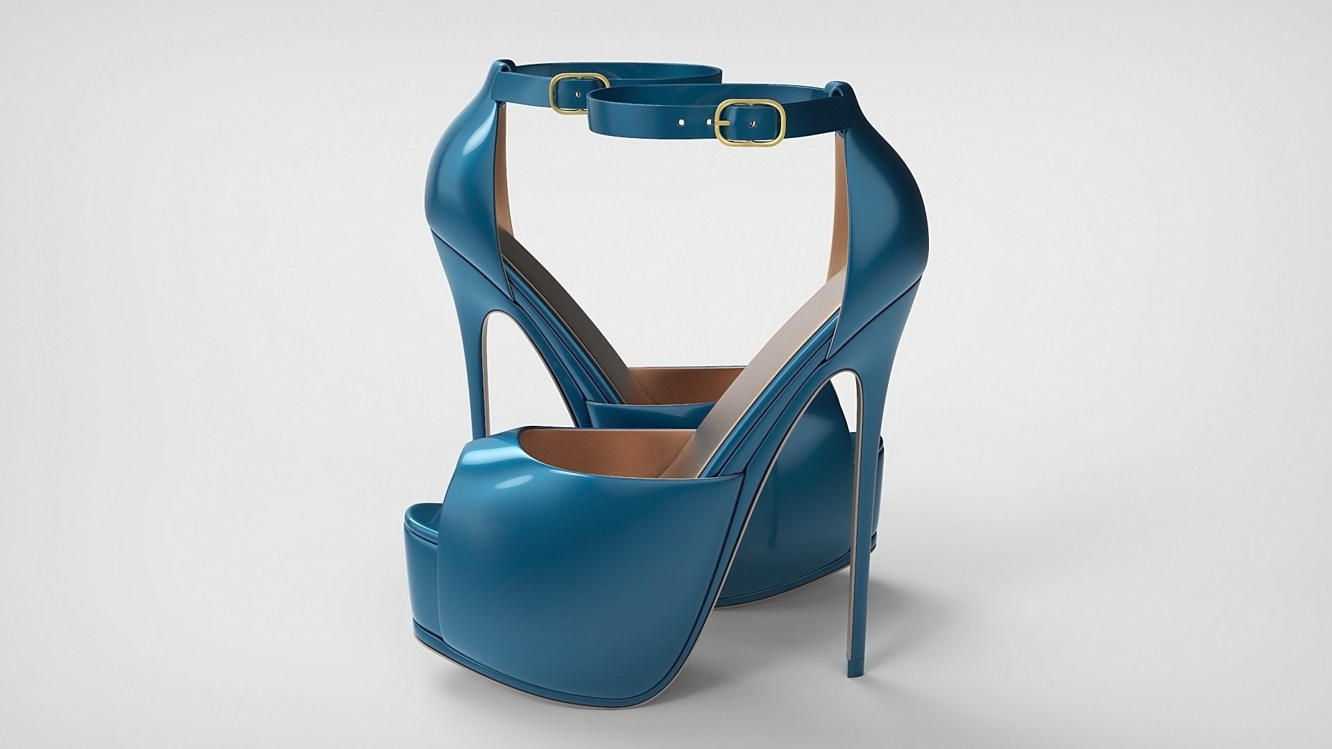 Beautiful Peep Toe Platform High Heels Shoes with Ankle Strap 3D model_2