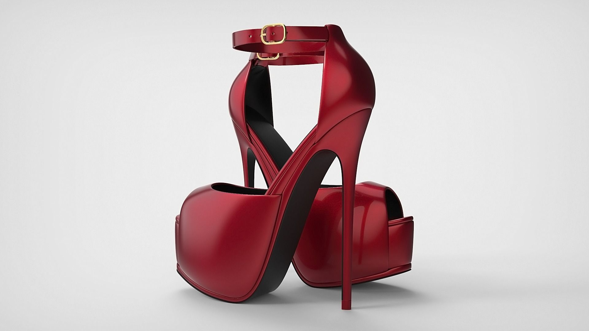 Beautiful Peep Toe Platform High Heels Shoes with Ankle Strap 3D model_77