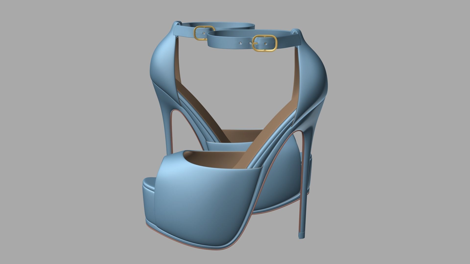 Beautiful Peep Toe Platform High Heels Shoes with Ankle Strap 3D model_13