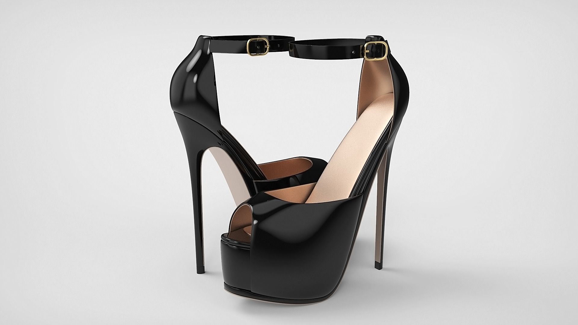 Beautiful Peep Toe Platform High Heels Shoes with Ankle Strap 3D model_20