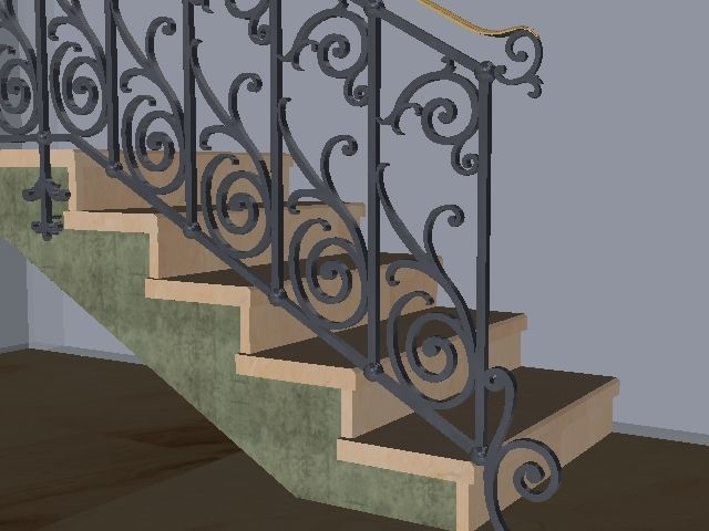 Wrought iron railing 3D model_3