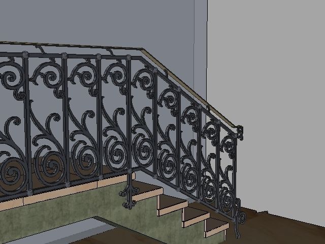 Wrought iron railing 3D model_5