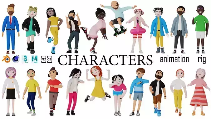 Cartoon characters 2 01 pack 3d model Low-poly 3D model