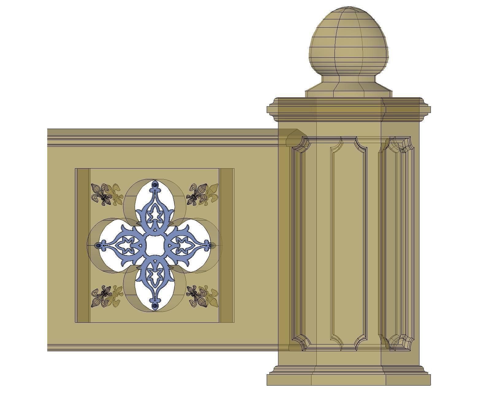 Stone Marble Fence Handrailing 3D model_3