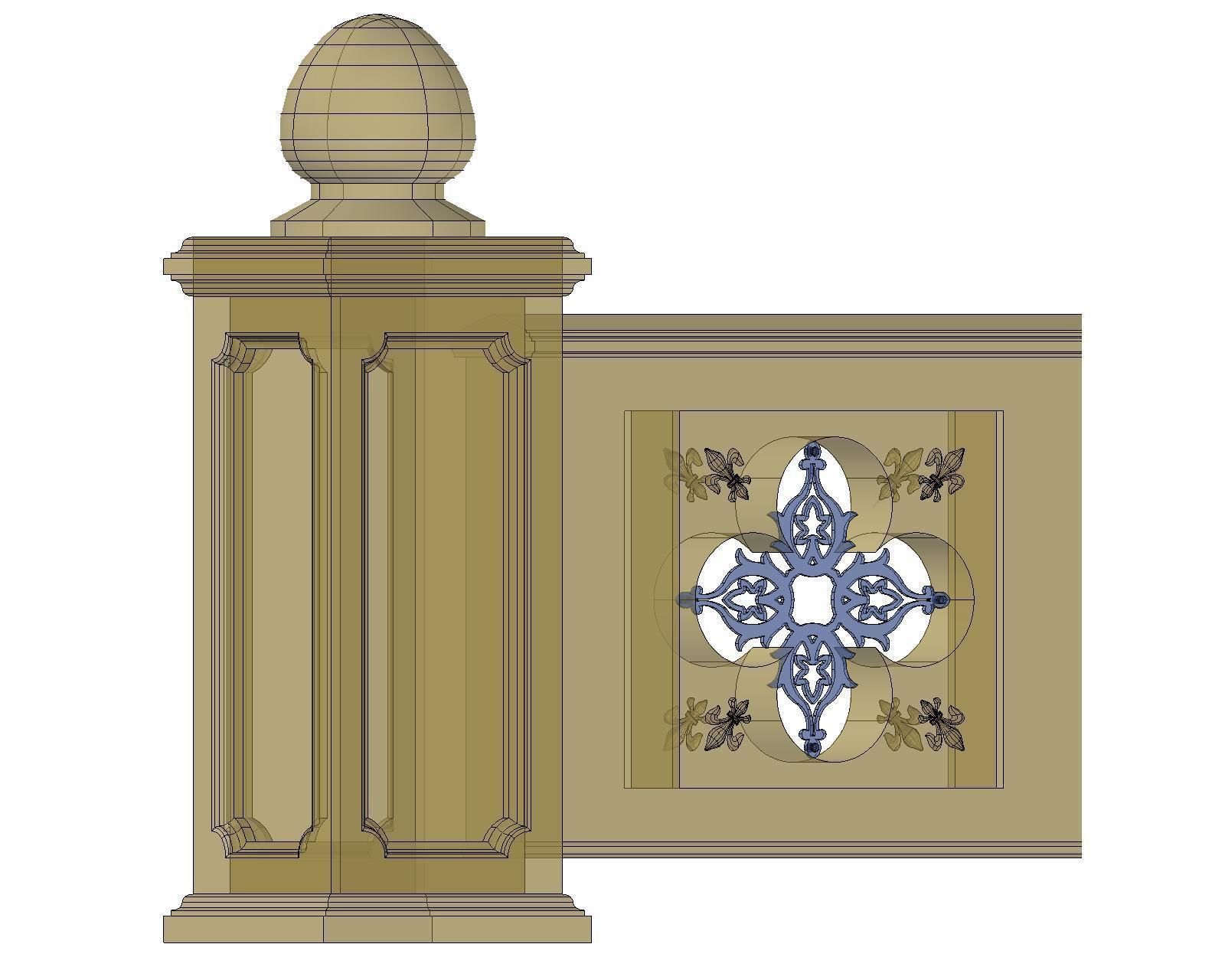 Stone Marble Fence Handrailing 3D model_2