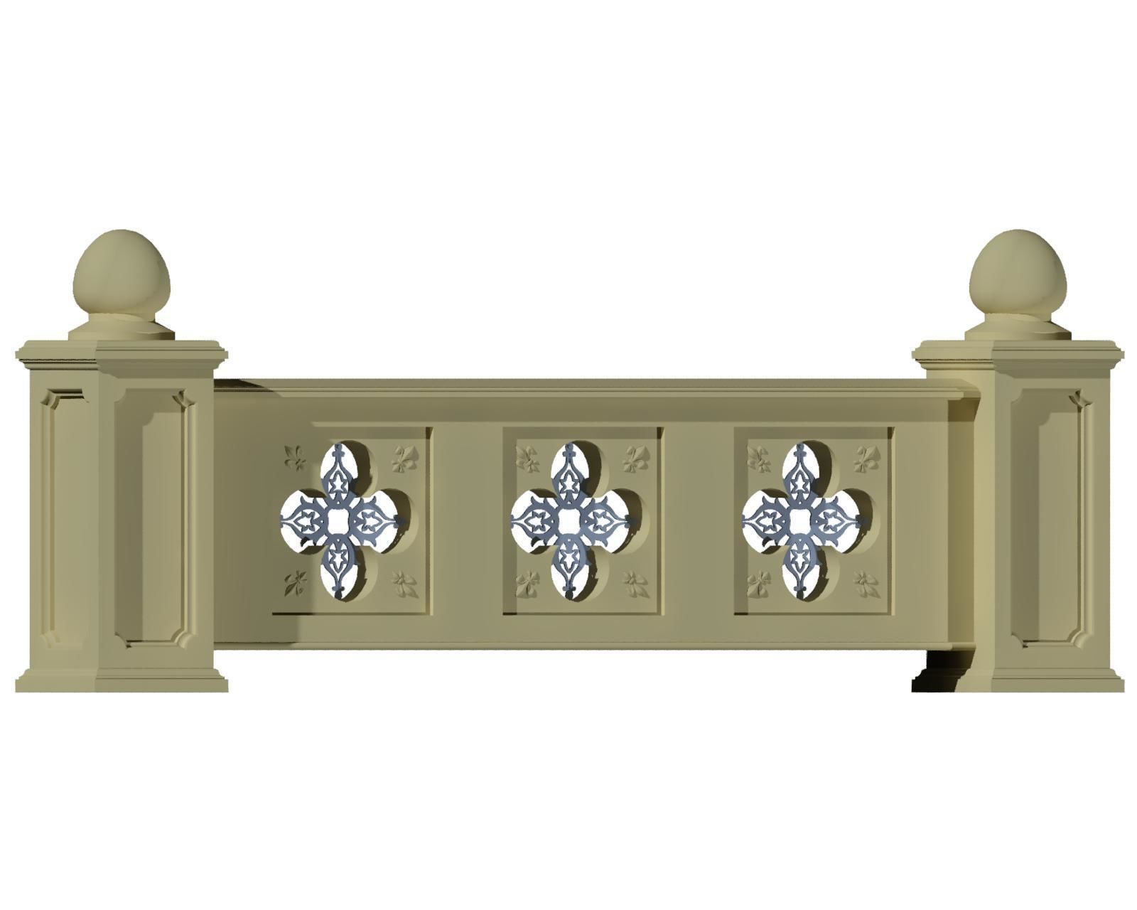 Stone Marble Fence Handrailing 3D model_1