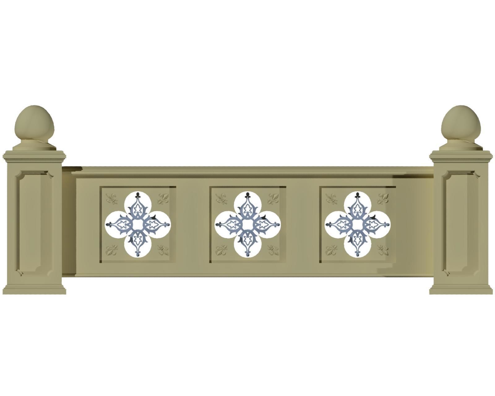 Stone Marble Fence Handrailing 3D model_5