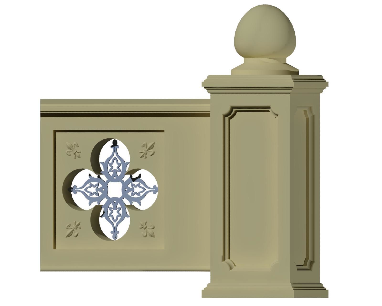 Stone Marble Fence Handrailing 3D model_4