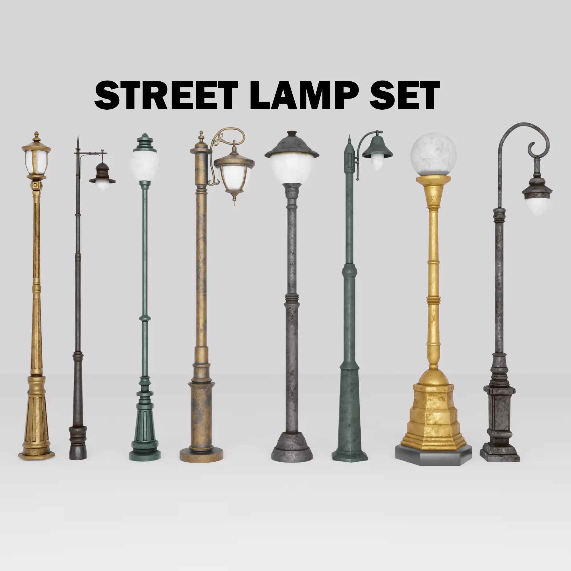 Street Lamp Set Low-poly 3D model_0